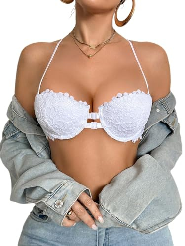 GORGLITTER Front Fastening Bras for Women UK Underwire Push Up Bandeau Bra | Strapless Push Up Bra, with Clear Strap, Lace, Lift Up, Supported Bra for Wedding, Party, Dress