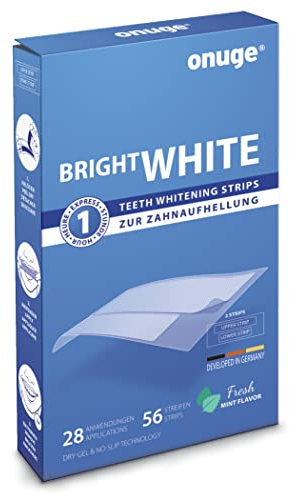 Onuge Bright White Teeth Whitening Strips – Bleaching-Strips zur Zahnaufhellung – Ohne Peroxid – Auch für empfindliche Zähne 56 Strips - 28 Tage