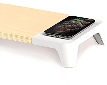Pout Pallo Eyes 6 – Halterung für Computer, Holz, Induktion, Bürozubehör, Organizer aus Holz, Schreibtisch-Organizer aus rutschfestem Gummi, Induktionsladegerät für iPhone, Samsung (Holz)