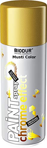 Biodur Chrom-Sprayfarbe Emaille-Sprühfarbe 400 ml, Chromeffekt Gold, Glänzend, Glatte Chromoberfläche Schnelltrocknend für den Innenbereich, Chrom Spray Lack, Sprühlack, Spraydosen DIY