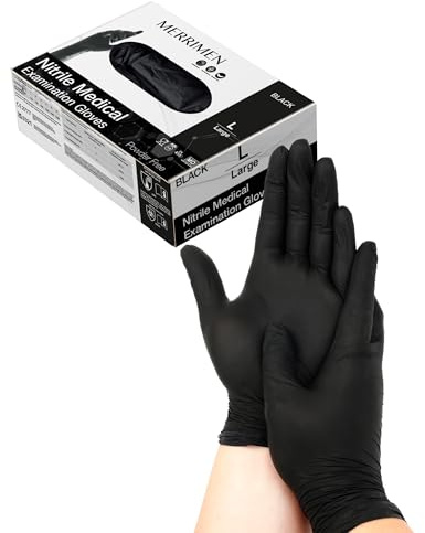 Merrimen Nitrile Disposable Gloves - Powder & Latex Free, Durable Synthetic Rubber, Single Use Protective Gloves for Healthcare, Food Handling & Cleaning - Large (Pack of 100)