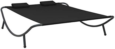 Makastle 2-Personen Loungebett mit 2 Kissen, Sonnenliege aus Stahl und Stoff, Gartenliegestuhl Gartenliege Relaxliege Gartenmöbel für Garten und Terasse, 200 x 173 x 45 cm Schwarz