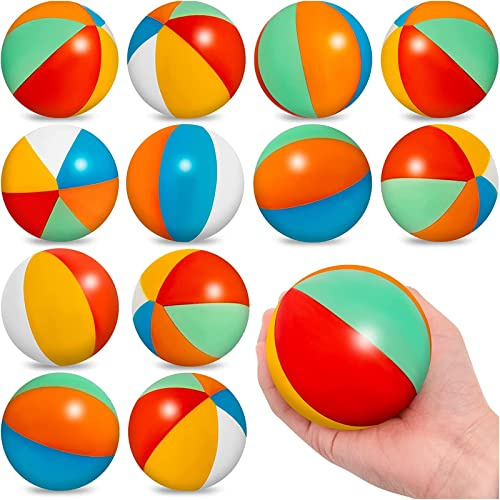 Mini Beach Stress Balls for Kids, 12Pcs Rainbow Relief Stress Foam Balls, Swimming Pool Game Toy Sports Ball for Hawaiian Beach Birthday Party Favor Supplies