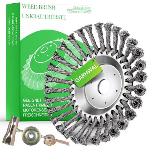 GARHWAL Cepillo de hierbas silvestres para desbrozadoras, desbrozadoras y desbrozadoras – Cepillo cónico 200 mm x 25,4 mm | Eliminar fácilmente las malas hierbas y el musgo | Cuidado del jardín y