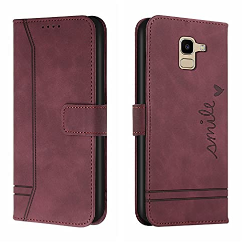 Trugox Handyhülle für Samsung Galaxy J6 2018 / J600 Hülle Klappbar Klapphülle mit Kartenfach Handytasche Handy Schutzhülle Tasche Leder Wallet Flip Case Slim Book Cover - Bordeauxrot