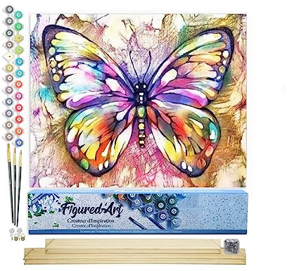 Figured'Art Pintar por Numeros Adultos Mariposa Colorida 1 - Manualidades pintura acrilica Kit Cuadro DIY completo - 40x50cm monta tu propio bastidor