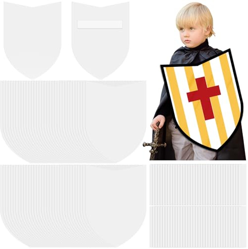 ReliThick 72 Pcs Blank Paper Shields for Kids DIY Cardboard Shields Craft to Decorate with Handles for Markers Crayons Paint Party Gift Dramatic Play Castle Activities