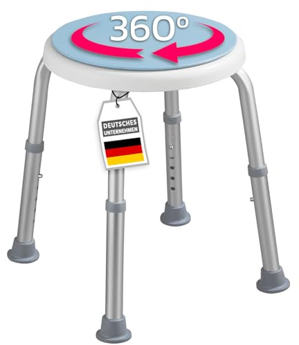 KARAT Tabouret de douche - Chaise de douche pivotante à 360° - Charge maximale : 150 kg - Hauteur réglable avec pieds en caoutchouc antidérapants pour un maintien sûr - Tabouret de salle de bain,