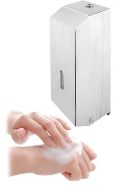 Dispenser di Sapone Liquido, a Muro, Manuale per Bagni e Cucine - per Sapone a Schiuma, 800ml, 12.9x27.1x11.7cm, in Acciaio Inox, Grigio