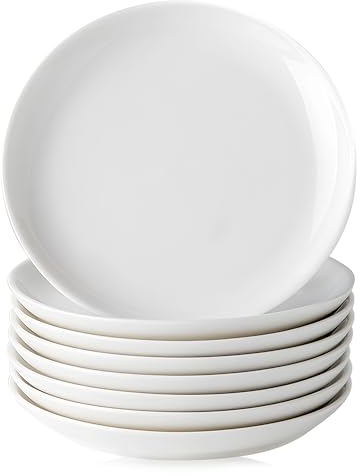 XINLTC Juego de 8 Platos de Porcelana Φ14cm, Llanos Pequeños de Cerámica Blanca, Platos Pequeños para Ensalada, Tarta, Aperitivos y Pastel - Apto para Microondas/Lavavajillas