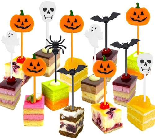 Namalu 50 Pezzi Halloween Cupcake Topper in Plastica Decorazioni per Cupcake Fantasma Teschio Pipistrello Zucca Pics di Frutta Stuzzicadenti per Cocktail Spiedini Antipasti Compleanno Bomboniere