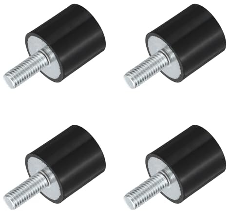 sourcing map Lot de 4 supports en caoutchouc filetés M8, isolateurs de vibrations, amortisseurs cylindriques avec goujons, 25 x 25 mm