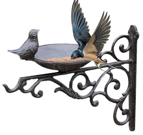 Vogeltränke, Vogeltränke zur Wandmontage, Retro schwimmender Vogelfutterspender aus Gusseisen, Nüsse, Mehlwürmer, Wassertablett, Wandhalterung, Vogelfutterstation für Terrasse, Hof, Garten