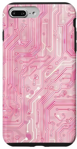 Coque pour iPhone 7 Plus/8 Plus Motif carte mère circuit rayé Art déco rose