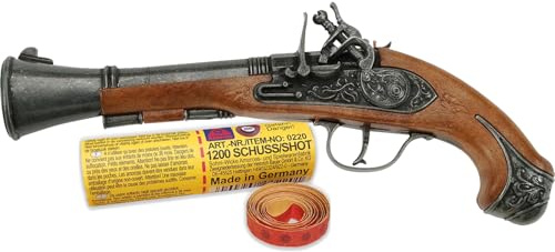 Blunderbuss Piratenpistole 27 cm Braun Silber inkl. 1200 Amorces für Erwachsene Requisite