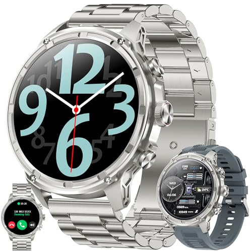 MYSHUN Smart klocka för män med telefonfunktion, 1,85 tum AMOLED 5ATM smartwatch aktivitetsmätare med 123 sportlägen, blodtrycksmätare, sömnmonitor