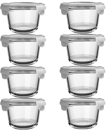 H.JSS WDJS Rund Glas Frischhaltedosen mit Deckel, Kleine Glas Suppen Behälter, BPA-frei Meal Prep Gläser for Food, Mikrowellen, Gefrierschrank Spülmaschinenfest (Weiß-520ml-8pk)