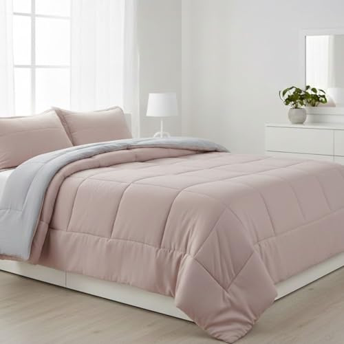 DONATELLA EDREDON Bicolor Tierra | Edredón Nordico Bicolor Reverisble | Duvet Microfibra Cálido Cómodo y Ligero | Calidad 400 gr - 150 cm., Rosa