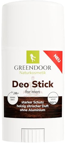 GreENDOOR Deodorant Stick för män 50 ml, deodorant utan aluminium, effektivt starkt 24 timmar skydd mot svettlukt, deodorantpenna träig doft, hygienisk plasthylsa med roterande mekanism, män