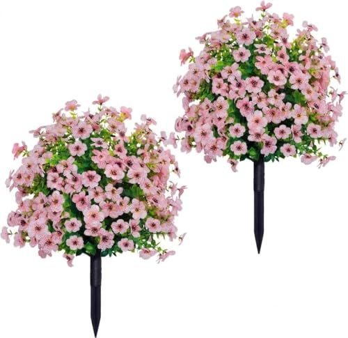 22 Naturtrogna Konstgjorda Petunior Med Markstötta - Livfulla Utomhuskonstblommor För Trädgård, Veranda Och Trädgårdsdekor, Hållbara Och Väderbeständiga Pink 2pcs