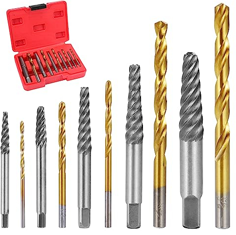 HSEAMALL 10PCS Screw Extractors with Left Hand Cobalt Drill Bits Set,Damaged Screw Remover Drill Extractor Combination Set