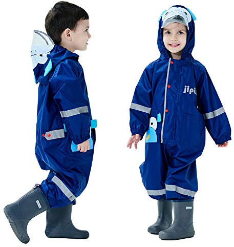 Baogaier Pöl kostym barn vattentät kostym pojkar flickor allt i ett regndräkt huva lätt djurmönster onesie regnkläder barn regnrock lätt torr reflekterande rand för unisex småbarn 1-8 år, Marinblå apa, 6-7 År