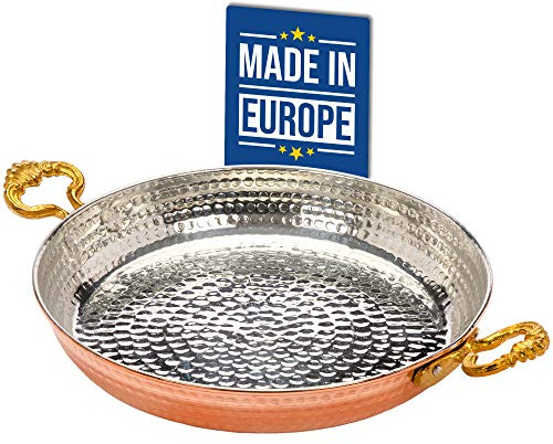 Crystalia Authentic Hammered Copper Pan and Cookware, Traditional Handmade Copper Skillets for Cooking, Egg Fry Omelet Pan with Ergonomic Metallic Handles (9.5 Inch)