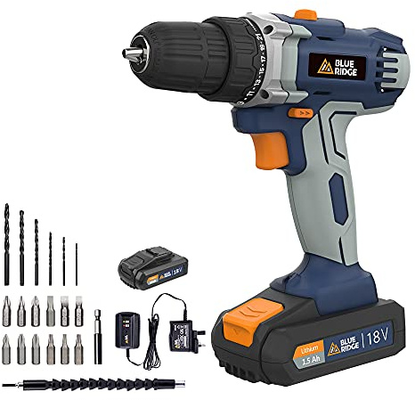 BLUE RIDGE 18V Cordless Drill Driver BR2809.1, Variable Speed Control, 21+1 Clutch Position, LED Light, 1 Battery Included