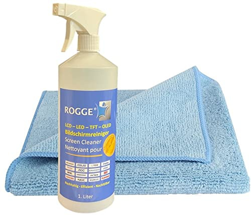 ROGGE Original Bildschirmreiniger 1000 ml + 1 Display Microfasertuch 40x40cm -1000 ml