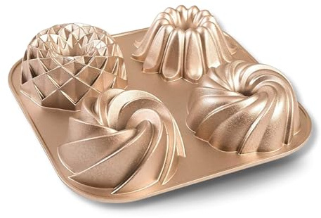 Baker's Secret Nonstick Fluted Cake Pan, Heavy Duty Die Cast Aluminum Fluted Cake Baking Pans, 2 Layers Non-stick Coating For Easy Release - The Cast Aluminum Collection (4mini Loves)