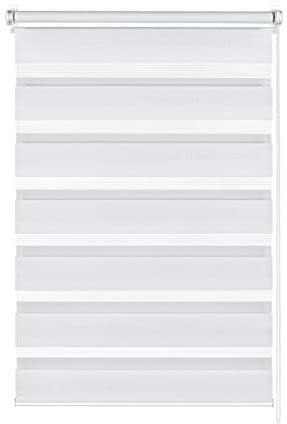 GARDINIA Doppelrollo zum Klemmen oder Kleben, Duo-Rollo ohne Bohren, Seitenzugrollo, Transparente und blickdichte Streifen, Weiß, 90 x 150 cm