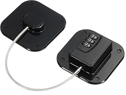 PATIKIL Verrous Porte Adhésif Serrure Réfrigérateur 3 Digit 190mm Long Corde 70x70mm pour Cuisine Appareil Ménager, Meuble, Placard Coulissant, Tiroir avec Forte Adhérence Noir