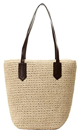 Facynde Handgefertigte Strohtasche Stroh Tasche Basttaschen Damen Sommer Einkaufstasche Korbtasche Für Reise Einkauf