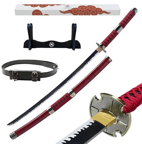 Hashiman Katana One Piece - Roronoa Zoro Kitetsu - replika manga svärd + trä svärdstativ + bälte