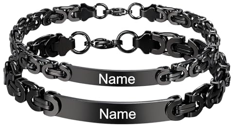 Cupimatch Paar Armband mit Gravur: Königskette Armbänder Personalisierte Edelstahl Glänzend Poliert Pärchen Armkette Geschenk für Damen Herren zu Weihnachten Jubiläum Hochzeit Geburtstag Valentinstag
