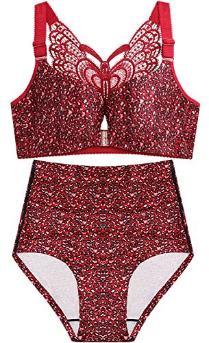 MOONBADI Underwear Sets for Women Front Button Bra Leopard Print-4 Women's Bra Wireless Full Cup Balcony Bra Plus Sizes Bralette Soft Cup Bra 34C