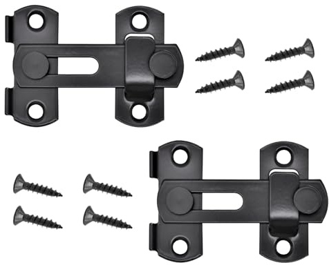 Bailinks 2 PCS Targette de Porte Coulissante en Acier Inoxydable, Verrouillage avec Vis pour Fenêtre, Placard, Jardin, Portes Intérieures,Sécurité Antivol (Noir, 3 Pouces)