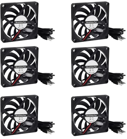 AEDIKO 6 ventiladores 6010 DC 5 V 3D Printer Cooling Fan Mini Brushless Fan 60 x 60 x 10 mm con puerto USB para impresora 3D, DVR y otros dispositivos pequeños reparación de la serie