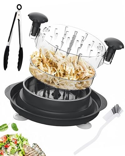 [Mejorado y más grande] Herramienta trituradora de pollo de 12 pulgadas grande con cepillo de limpieza y pinza de alimentos, mango ergonómico, base antideslizante, apta para lavavajillas, sin BPA,