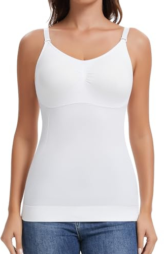 Joyshaper Shapewear undertröjor dam magkontroll undertröja formande skjortor formande toppar tanktopp body shaper sömlös camisole kompression väst, Vit/V-ringad, L