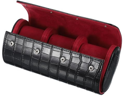 sourcing map Watch Travel Case for Men Crocodile Pattern Leather Watch Roll Travel Case Portable Watch Storage Box for Christmas, Birthday, and Anniversary 3 Slots (Black)