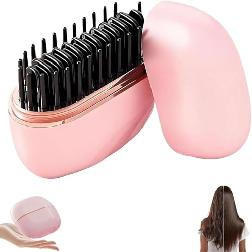 Mini fer à lisser sans fil, 3 niveaux de température, rechargeable, portable, avec chouchou en soie et 2 pinces à cheveux, convient à toutes les coiffures (rose)