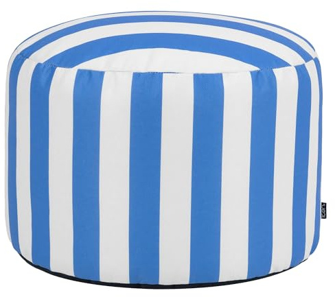Icon Milano Hocker, Kyoto Blau Streifen, Webstoff, Sitzsack Stuhl, Sitzpuff, Pouf Hocker mit Füllung, Fußhocker für das Wohnzimmer, Deko Wohnzimmer