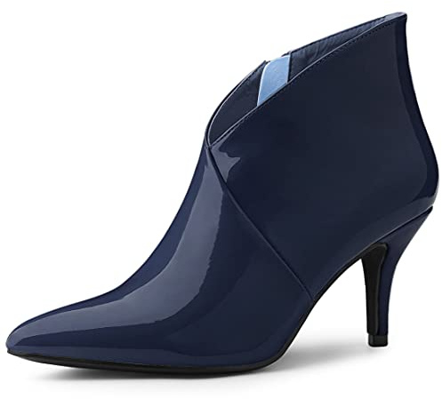 Allegra K Women V Shape Pointed Toe Stiletto Heel Ankle Boots Side Zipper | Faux vamp. ABS outsole. Side zipper closure. Black, Red, White colors. Pair with fall and winter dresses