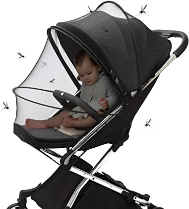 Zanzariera Passeggino Universale con Cerniera Tessuto a Rete Fina Zanzariera Parasole per Culle Carrozzine Lettini da Viaggio Protegge Bambini Dalle Zanzare Dagli Insetti (Nero)