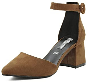 QUEEN HELENA Décolleté Scarpe con Tacco Medio Eleganti a Punta Chiusa con Cinturino Donna ZM7001 Marrone 36