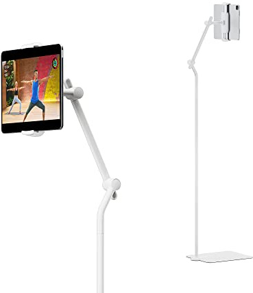 Twelve South HoverBar Tower | Multi-Angle Universal Tablet & iPad Floor Stand Holder For Apple Fitness+, Peloton/Stationary Bikes, Exercise and More (White)