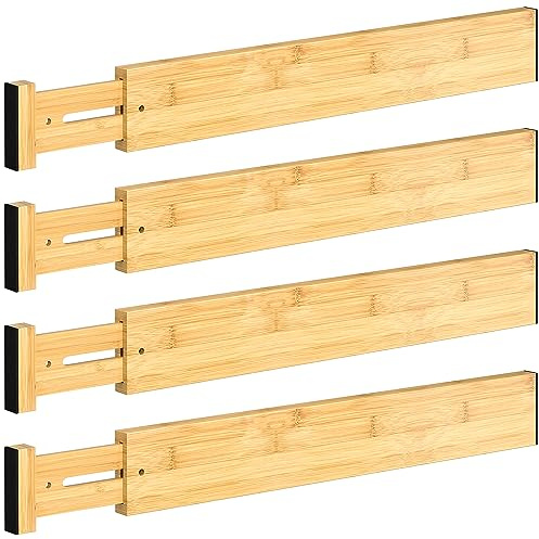 DUCOO 4 PCS Drawer Divider, 17-22 Adjustable Bamboo Drawer Dividers Organizers, Expandable Separators for Kitchen, Clothes, Dressers, Home, Office