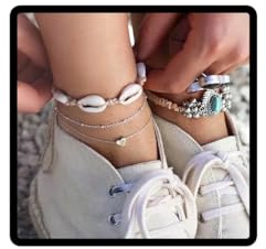 Prosy Lot de 3 bracelets de cheville en forme de cœur en argent pour femme et fille