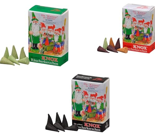Knox XL Sparpack Räucherkerzen- MINI-Mischung + MINI-WEIHRAUCH + MINI-Tanne/Tannenduft/Größe S/Inhalt pro Schachtel 24 Räucherkegel/Duftkegel